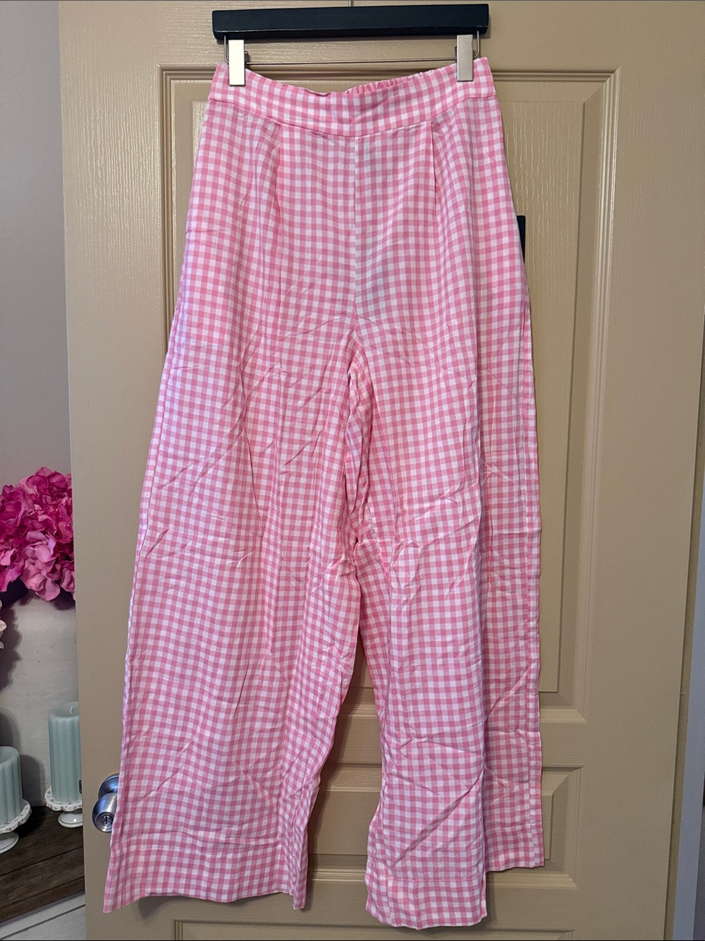 Pink and White Gingham Wide Leg Pant - Picture 6 of 8
